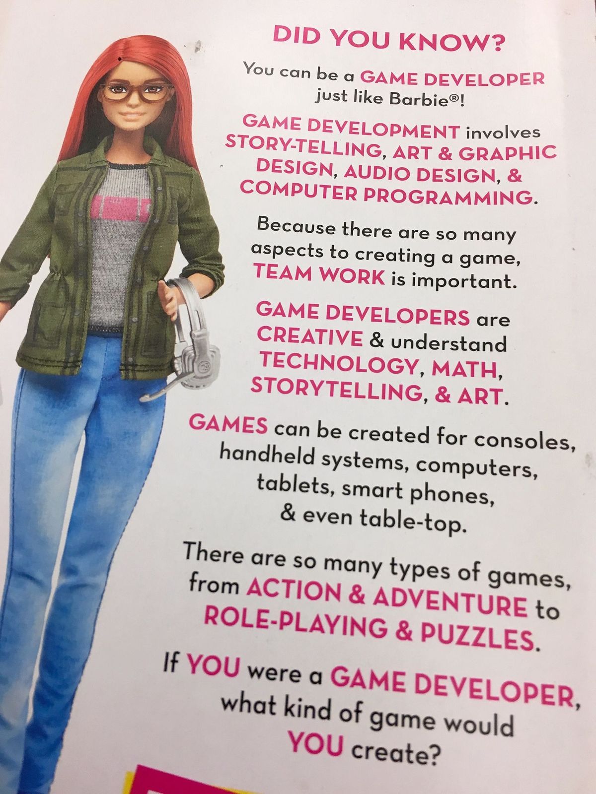 Barbie développeuse de jeux vidéo